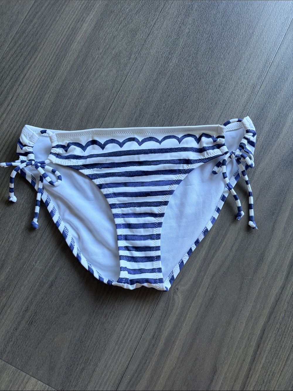 Striped Blue & White Bikini Bottom with Side Ties
